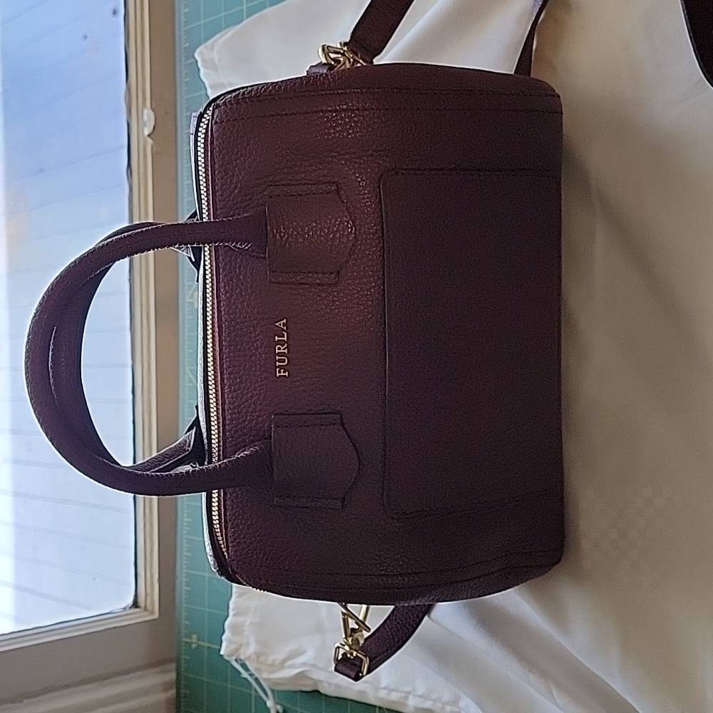 Furla small Alba Satchel Amaranto Pebble Leather